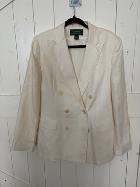 Lauren Ralph Lauren Light Cream Double-Breasted Linen Blazer